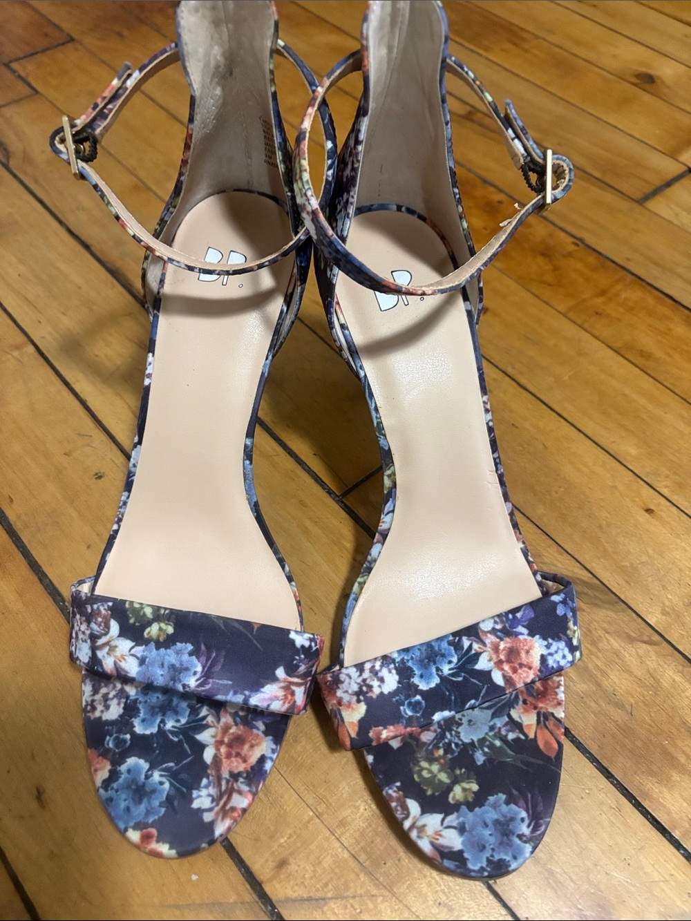 BP Floral Ankle-Strap Heel Sandals - Navy Floral, Size 9M